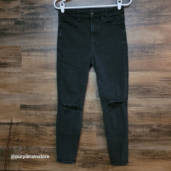 American Eagle Jeans 6 S Next Level Stretch Jegging Super Hi Rise Black Wash - Picture 1 of 12